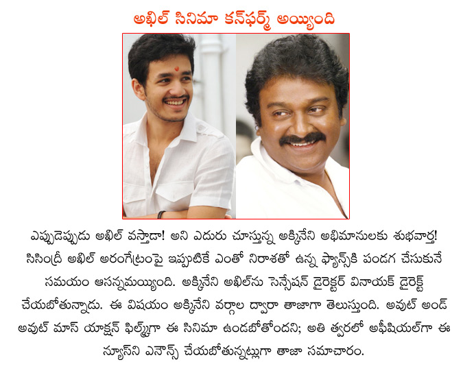 akil akkineni,mass director v.v. vinayak,akhil debut movie director v.v.vinayak,akhil movie director v.v.vinayak.akhil cinema conformed,actor akhil akkineni debut movie,akhil with v.v.vinayak combo movie  akil akkineni, mass director v.v. vinayak, akhil debut movie director v.v.vinayak, akhil movie director v.v.vinayak.akhil cinema conformed, actor akhil akkineni debut movie, akhil with v.v.vinayak combo movie